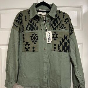 Savannah Jane Womens Olive Green Collared Shacket Size Small NWT